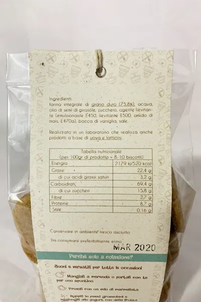 Elenco campi obbligatori etichetta con evidenza allergeni e nutrizionale